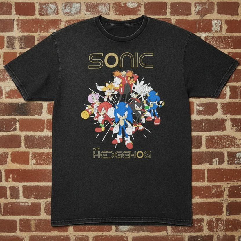 Sonic The Hedgehog Group Mineral Wash T-Shirt