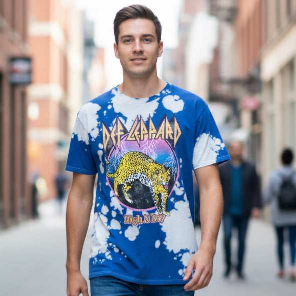Def Leppard High & Dry Blue Tie Dye Short Sleeve Tee Shirt
